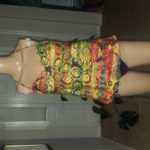 Catalina m bandeaukini top abstract artsy knotted surplice built in holsters